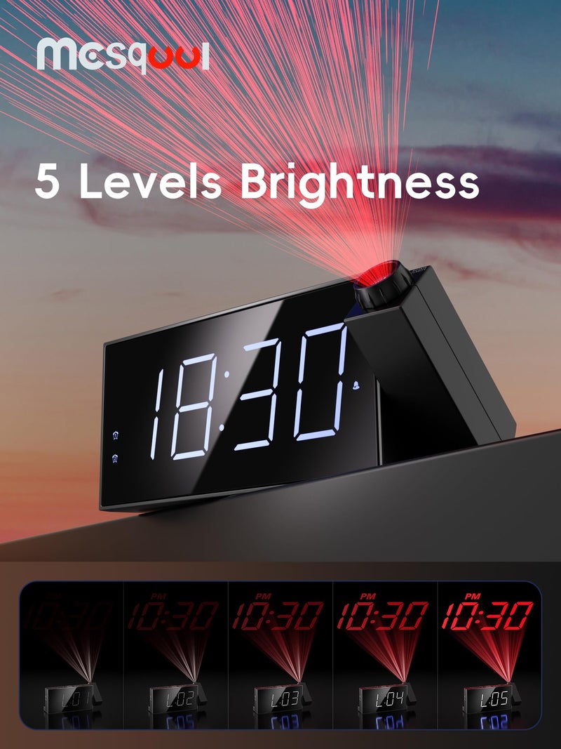 Mesqool Projection Digital Alarm Clock with Bed Shaker for Bedroom, Extra Loud Alarm Clock for Heavy Sleeper, 180Â° Rotable Ceiling Projector Clock,2 Alarm,5 Dimmer Volume,USB Charger, Battery Backup,12/24Hâ€¦ - Image 4